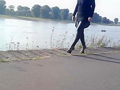 Am Rhein in Lack Leggins in Dusseldorf