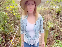 Curvy Blonde Sucks Cock With A Countryside View