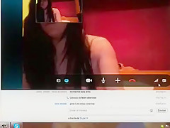 Cute girl has cybersex with her bf on skype and masturbates with a dildo