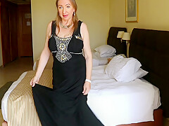 Elegant Intrigue: Busty Gilf Mariaolds Black Dress And Stockings Mystery