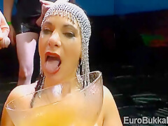 Filthy European Hottie Goes Wild While The Golden Rain