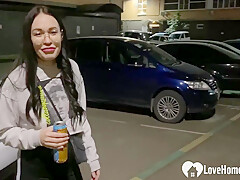 Nerdy Babe Sucks Dick On Parking Lot