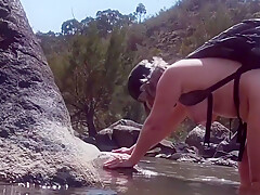 Strip to Nude a public River Crossing Swim & Fuck(Sorry for the water drop)